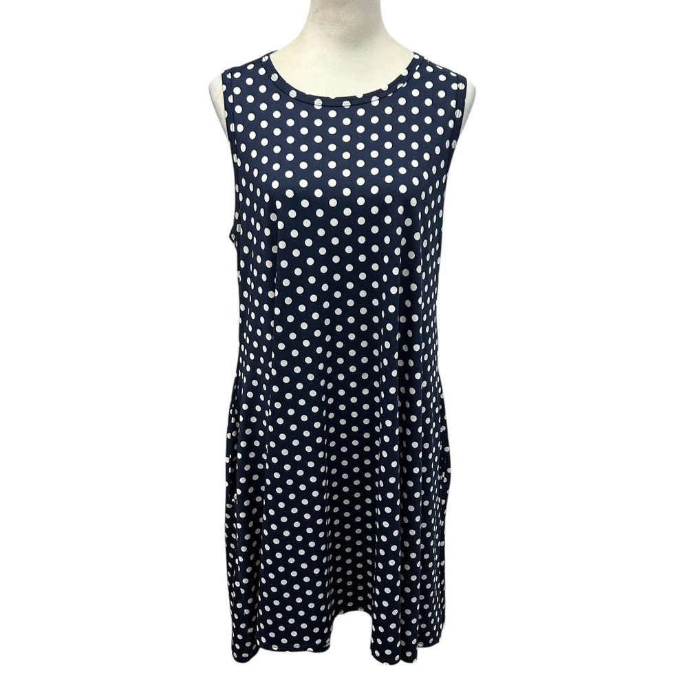 Navy Polka Dot Swing‎ Dress Sleeveless Retro Rockabilly Pin Up Feminine Retro